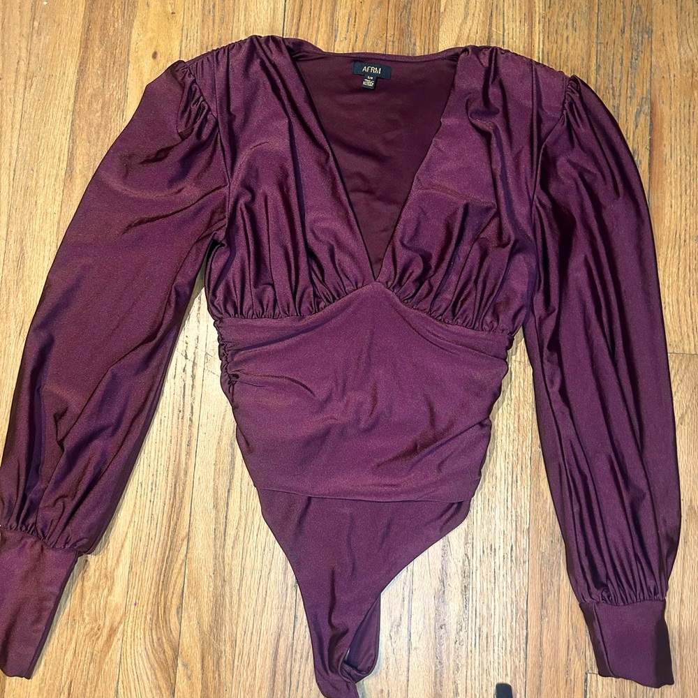 AFRM Burgundy Long Sleeve V-Neck Bodysuit